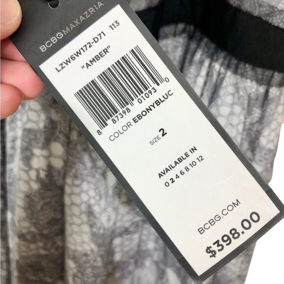 BCBGMaxAzria Amber Column Maxi Gown in Ebony Blue Combo Lace Print Size 2 - Picture 6 of 13